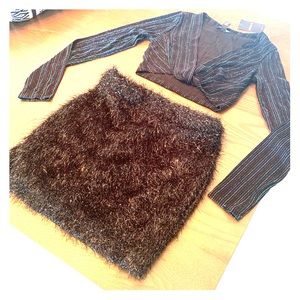 Crop top and black flirt skirt